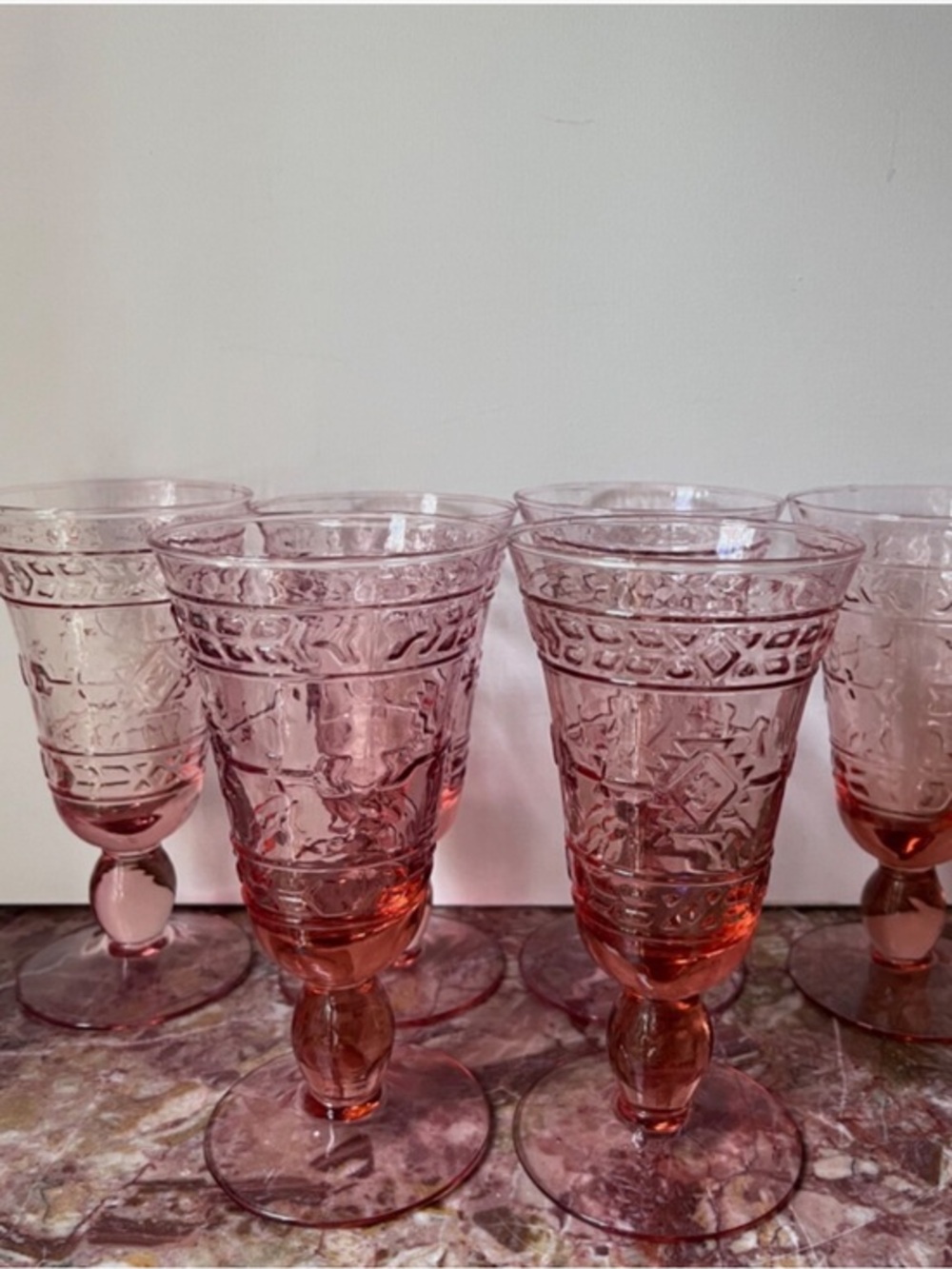 Vtg 7" Mikasa Studio Nova Adirondack Aztec Southwestern Pink Goblets set of 6